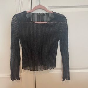 Sheer and Glittery black top. Size medium. Brand: Brooklyn Karma